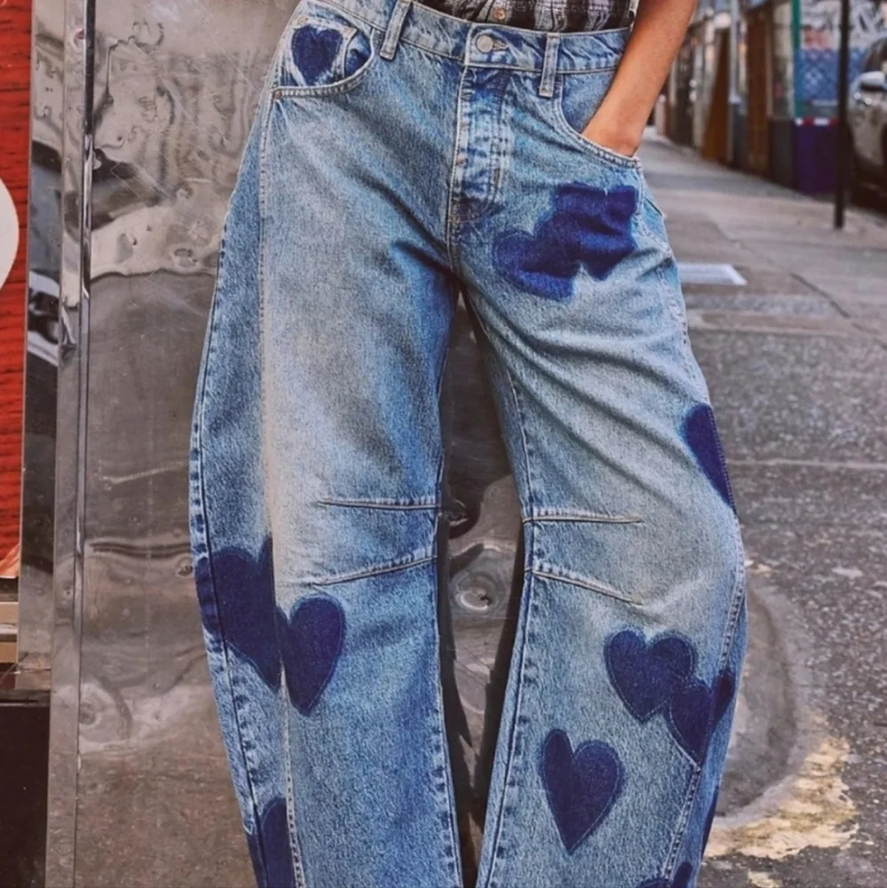 Blue Heart Patterned Women's Jeans - Picture 3 of 8
